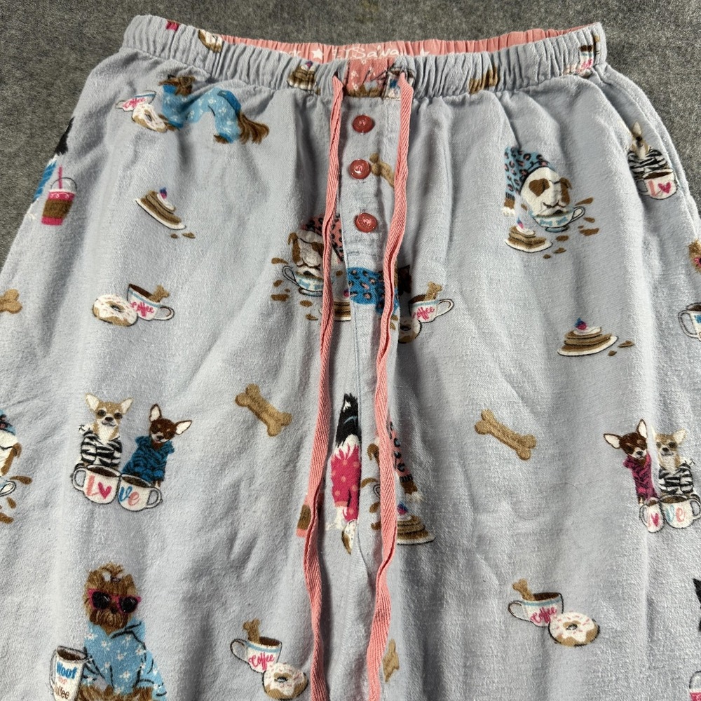 PJ Salvage Pajama Pants Womens XS Blue Dog Coffee Flannel Drawstring Loungewear